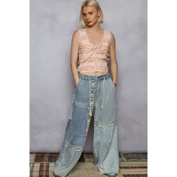 POL  Bluewander Patchwork Wide-Leg Pants Size Various - Picture 6 of 10